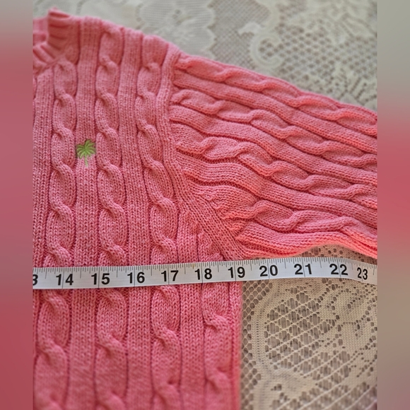 Lilly Pulitzer Pink Cable Knit Long Sleeve Crew Neck Sweater Size M Preppy - Picture 6 of 8